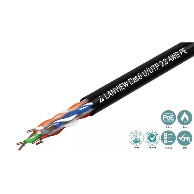 Lanview LVN122151 tīkla kabelis, melns, 305 m, Cat6 U/UTP, 10000 Mbit/s