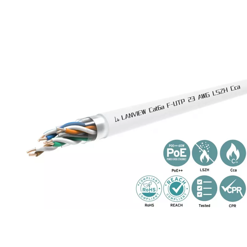 Cat6a F-UTP 4x2xAWG23 LSZH balts 305m, Ugunsdrošības klase Cca