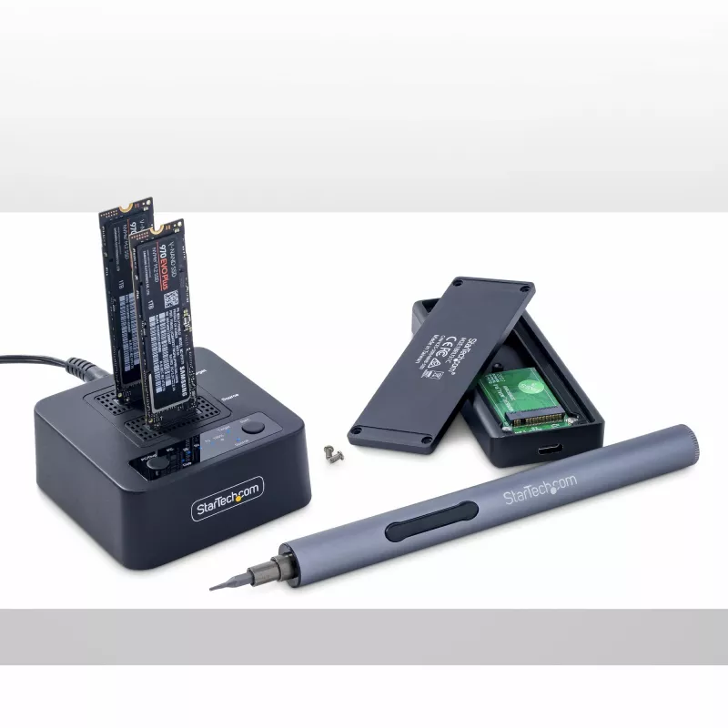 StarTech.com 1:1 M.2 NVMe disku dublikators, autonoms M.2 SSD klonētājs/kopētājs līdz 90GB/min, USB 3.2 20Gbps M.2 divu slotu disks, iekļauti USB-C/A kabeļi