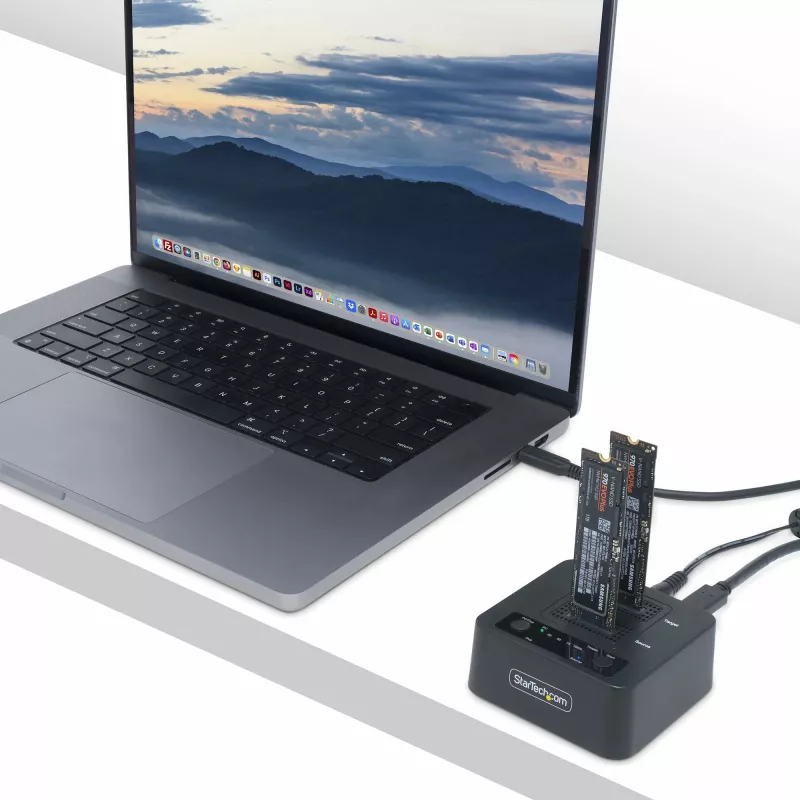 StarTech.com 1:1 M.2 NVMe disku dublikators, autonoms M.2 SSD klonētājs/kopētājs līdz 90GB/min, USB 3.2 20Gbps M.2 divu slotu disks, iekļauti USB-C/A kabeļi