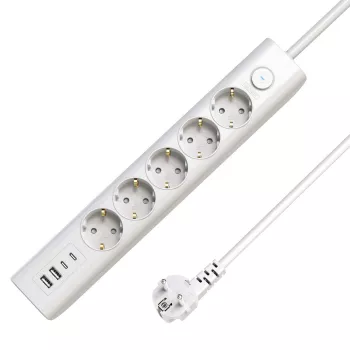 Microconnect 5-izeju USB Schuko pagarinātājs ar slēdzi 1.5m, Balts