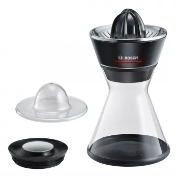 Citrus spiede Bosch MCP72GPB — elektriskā citrusaugļu spiede, nerūsējošais tērauds, 1 L sulas trauks, melna
