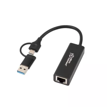 Mikroshēmas adapteris Microconnect MC-USBACNET1G USB-C uz RJ-45 0.2m Melns