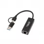 Mikroshēmas adapteris Microconnect MC-USBACNET1G USB-C uz RJ-45 0.2m Melns