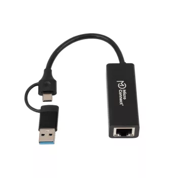Mikroshēmas adapteris Microconnect MC-USBACNET1G USB-C uz RJ-45 0.2m Melns