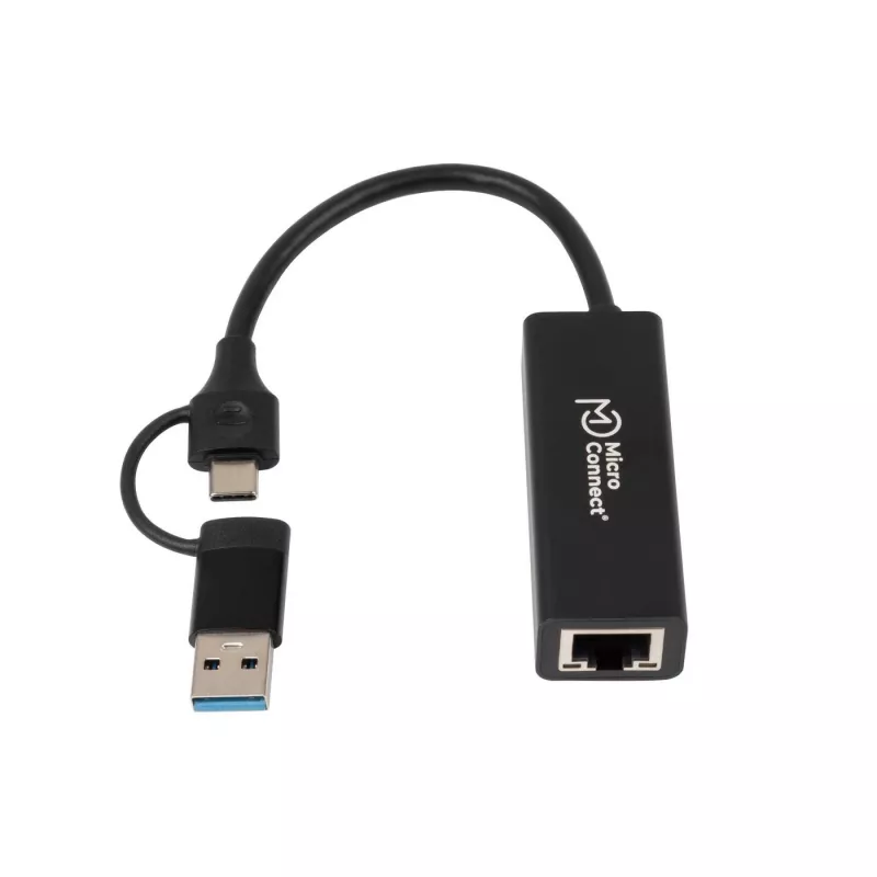 Mikroshēmas adapteris Microconnect MC-USBACNET1G USB-C uz RJ-45 0.2m Melns