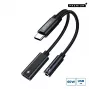 Microconnect MC-USBC-AUDIOCF USB-C uz USB-C PD un 3,5 mm audio adapteris, 13 cm, sudraba