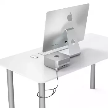 Compulocks Mac Studio Ledge Lock Adapter ar atslēgu un troses slēdzeni, sudraba