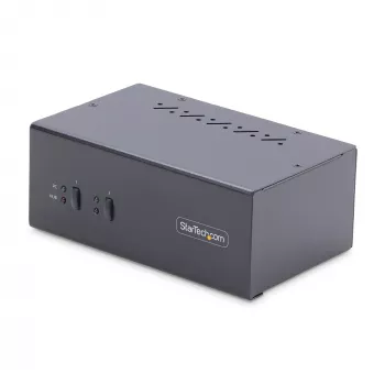 StarTech.com 2-Portu Divu Monitoru DisplayPort KVM Slēdzis, 4K 60Hz, 2x USB 5Gbps Huba Porti, 2x USB 2.0 HID Porti, Karstie taustiņi un Pogas Pārslēgšana, TAA Atbilstošs - ESD 3. līmeņa Aizsardzība
