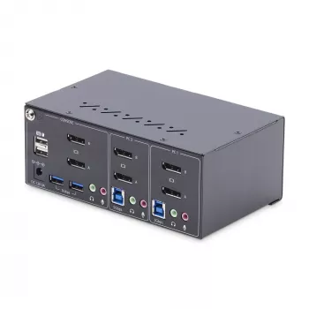 StarTech.com 2-Portu Divu Monitoru DisplayPort KVM Slēdzis, 4K 60Hz, 2x USB 5Gbps Huba Porti, 2x USB 2.0 HID Porti, Karstie taustiņi un Pogas Pārslēgšana, TAA Atbilstošs - ESD 3. līmeņa Aizsardzība