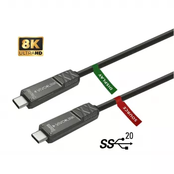 Vivolink PROUSBCMM15OP USB-C kabelis 15 m, USB 3.2 Gen 2, 20 Gbps, 8K video, 60 W, melns