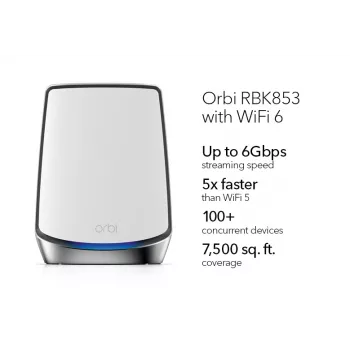 NETGEAR Orbi RBK853 AX6000 WiFi 6 Mesh Sistēma Tri-band (2.4 GHz / 5 GHz / 5 GHz) Wi-Fi 6 (802.11ax) Pelēks 4 Iekšējās antenas