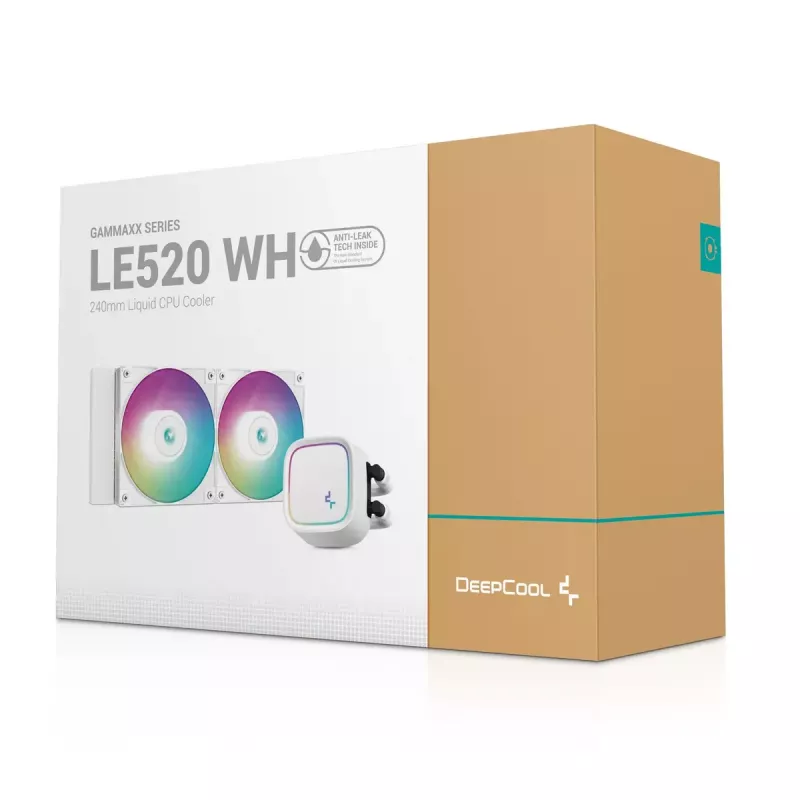 DeepCool LE520 WH R-LE520-WHAMMN-G-1 viss-vienā šķidrumdzesētājs procesoram, 240 mm, 12 cm ventilators, 85,85 CFM, LGA1700/1200/1151/1150/1155, AM4/AM5, balts