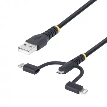 StarTech.com 3,3 pēdu (1 m) Izturīgs USB Daudzfunkciju Uzlādes Kabelis, USB uz Lightning/Micro-USB/Type-C, Apple MFi Sertificēts, Arama Apvalks, Universāls 3-in-1 USB Lādētāja Vads iPhone/iPad/Android
