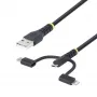 StarTech.com 3,3 pēdu (1 m) Izturīgs USB Daudzfunkciju Uzlādes Kabelis, USB uz Lightning/Micro-USB/Type-C, Apple MFi Sertificēts, Arama Apvalks, Universāls 3-in-1 USB Lādētāja Vads iPhone/iPad/Android