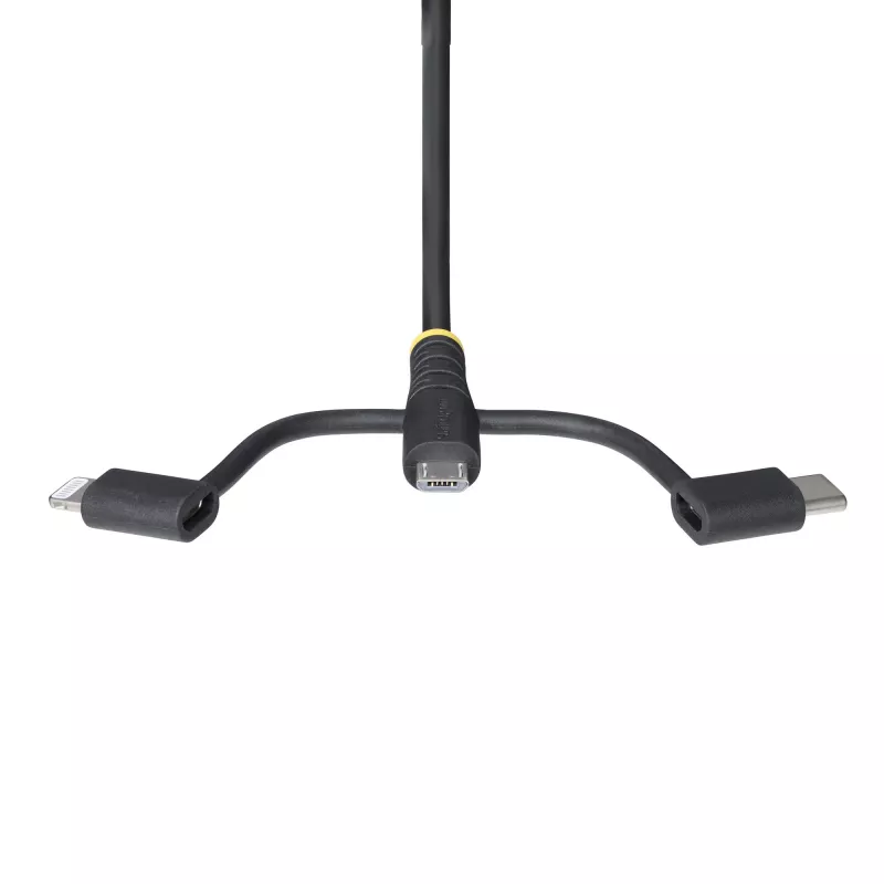 StarTech.com 3,3 pēdu (1 m) Izturīgs USB Daudzfunkciju Uzlādes Kabelis, USB uz Lightning/Micro-USB/Type-C, Apple MFi Sertificēts, Arama Apvalks, Universāls 3-in-1 USB Lādētāja Vads iPhone/iPad/Android