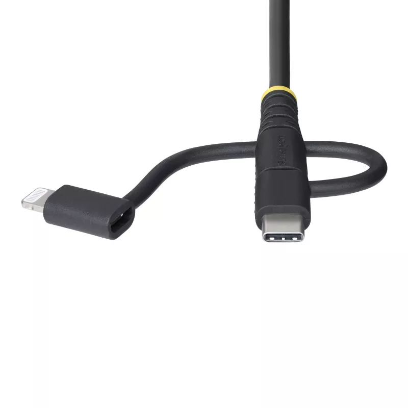 StarTech.com 3,3 pēdu (1 m) Izturīgs USB Daudzfunkciju Uzlādes Kabelis, USB uz Lightning/Micro-USB/Type-C, Apple MFi Sertificēts, Arama Apvalks, Universāls 3-in-1 USB Lādētāja Vads iPhone/iPad/Android