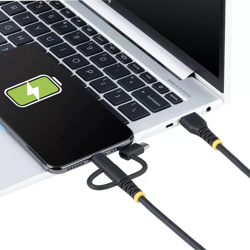 StarTech.com 3,3 pēdu (1 m) Izturīgs USB Daudzfunkciju Uzlādes Kabelis, USB uz Lightning/Micro-USB/Type-C, Apple MFi Sertificēts, Arama Apvalks, Universāls 3-in-1 USB Lādētāja Vads iPhone/iPad/Android