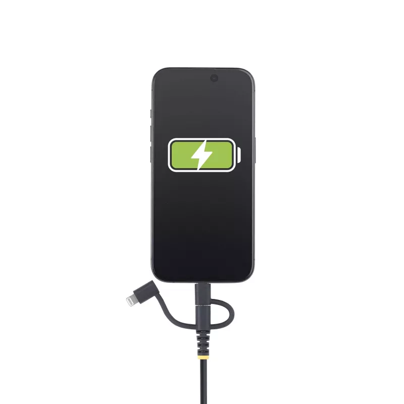StarTech.com 3,3 pēdu (1 m) Izturīgs USB Daudzfunkciju Uzlādes Kabelis, USB uz Lightning/Micro-USB/Type-C, Apple MFi Sertificēts, Arama Apvalks, Universāls 3-in-1 USB Lādētāja Vads iPhone/iPad/Android