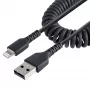 StarTech.com 1m USB–Lightning savīts kabelis, MFi sertificēts, melns, izturīgs TPE apvalks ar aramīda šķiedru