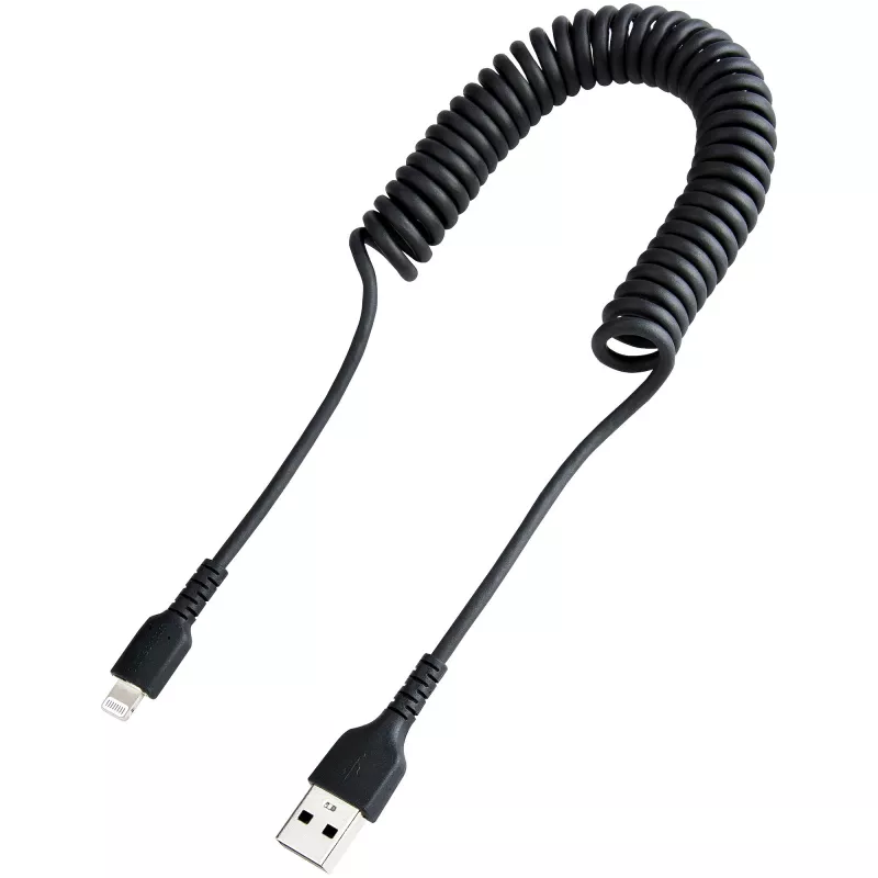 StarTech.com 1m USB–Lightning savīts kabelis, MFi sertificēts, melns, izturīgs TPE apvalks ar aramīda šķiedru