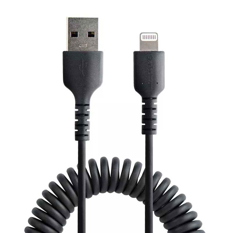 StarTech.com 1m USB–Lightning savīts kabelis, MFi sertificēts, melns, izturīgs TPE apvalks ar aramīda šķiedru