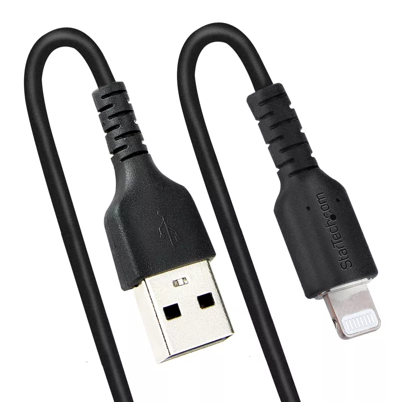 StarTech.com 1m USB–Lightning savīts kabelis, MFi sertificēts, melns, izturīgs TPE apvalks ar aramīda šķiedru