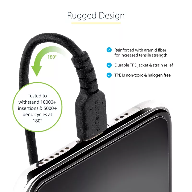 StarTech.com 1m USB–Lightning savīts kabelis, MFi sertificēts, melns, izturīgs TPE apvalks ar aramīda šķiedru