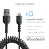 StarTech.com 1m USB–Lightning savīts kabelis, MFi sertificēts, melns, izturīgs TPE apvalks ar aramīda šķiedru