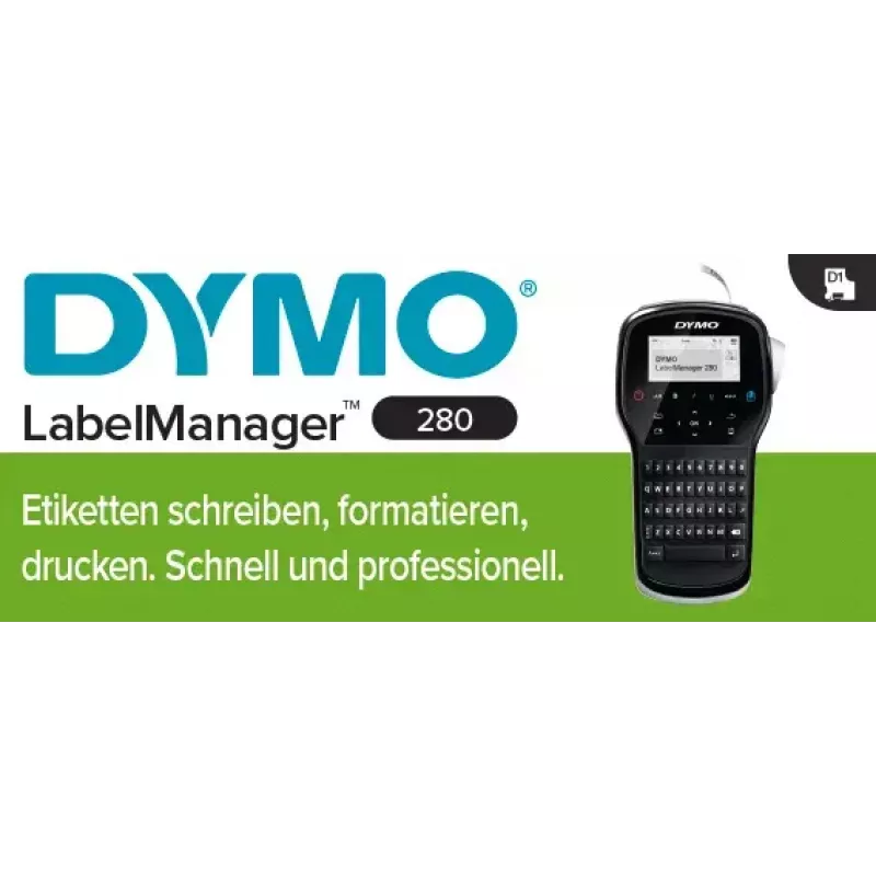 Etiķešu printeris Dymo LabelManager 280 — termopārnese, D1 lente 6/9/12 mm, uzlādējams, LCD, QWERTY