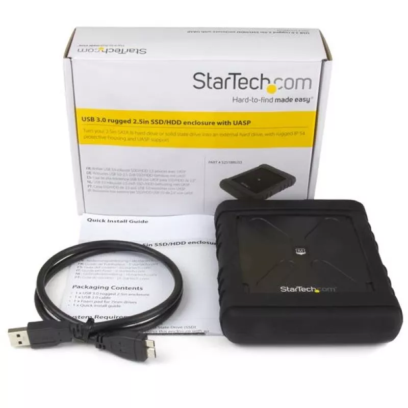 StarTech.com S251BRU33 — Izturīgs 2,5 collu cietā diska/SSD korpuss, USB 3.0, SATA III 6Gbps, UASP, IP54, MIL-STD-810G