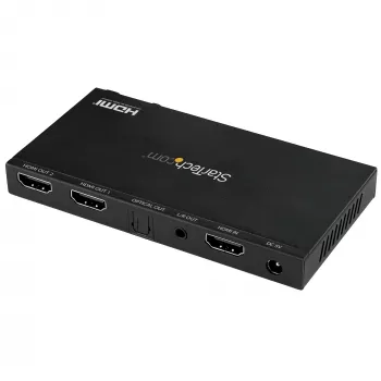 StarTech.com 2-Portu HDMI Sadalītājs (1x2) - 4K 60Hz UHD HDMI 2.0 Audio Video Sadalītājs ar Mērogošanu un Audio Izvilkšanu (3.5mm/SPDIF) - Divu HDMI Sadalītājs (1-Ieeja 2-Izejas) - EDID Kopēšana - TV/Projektors