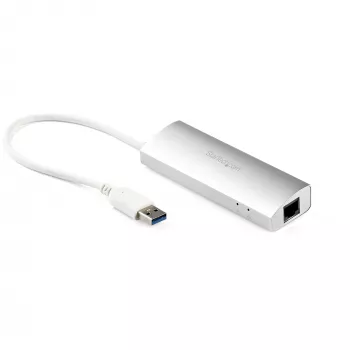 StarTech.com 3 portu pārnēsājams USB 3.0 centrmezgls ar Gigabit Ethernet - iebūvēts kabelis