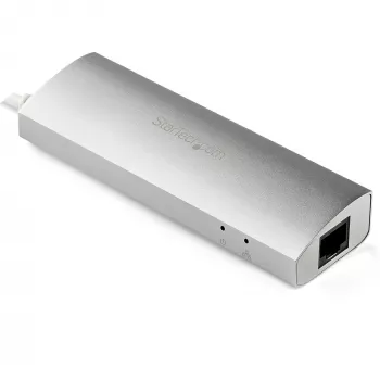StarTech.com 3 portu pārnēsājams USB 3.0 centrmezgls ar Gigabit Ethernet - iebūvēts kabelis