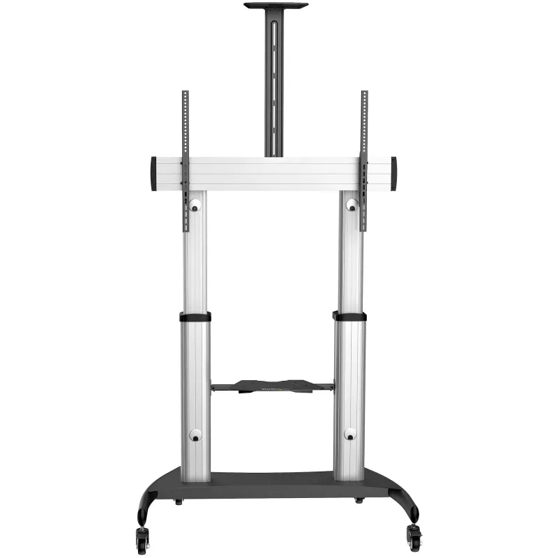 StarTech.com STNDMTV100 mobilais televizora statīvs, izturīgi TV ratiņi 60–100 collu displejiem (100 kg / 220 lb), regulējams augstums 1200–1700 mm, VESA no 200x200 līdz 1000x600, ar plauktu, melns / sudrabains