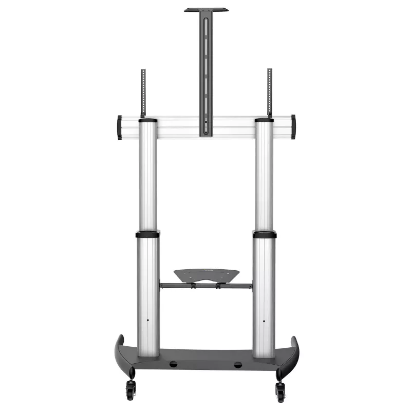 StarTech.com STNDMTV100 mobilais televizora statīvs, izturīgi TV ratiņi 60–100 collu displejiem (100 kg / 220 lb), regulējams augstums 1200–1700 mm, VESA no 200x200 līdz 1000x600, ar plauktu, melns / sudrabains