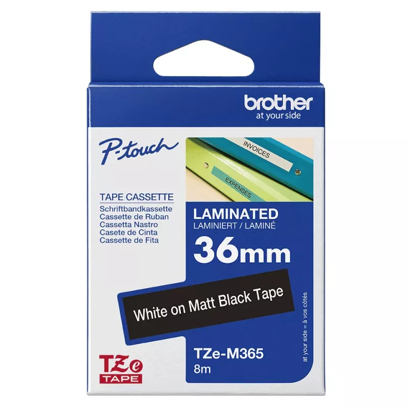 Brother TZE-M365 lentes kasetne balts uz melna 12 mm