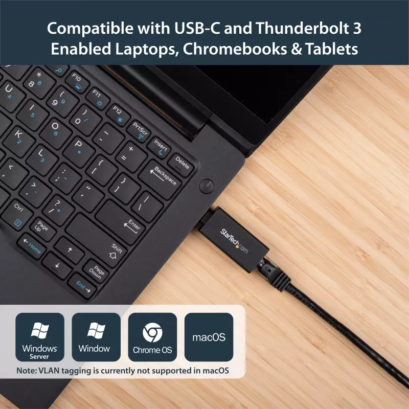 StarTech.com USB-C uz Gigabit Ethernet adapteris - 1Gbps NIC USB 3.0/USB 3.1 Type C tīkla adapteris - 1GbE USB-C uz RJ45/LAN ports, saderīgs ar Thunderbolt 3, Windows, MacBook Pro, Chromebook