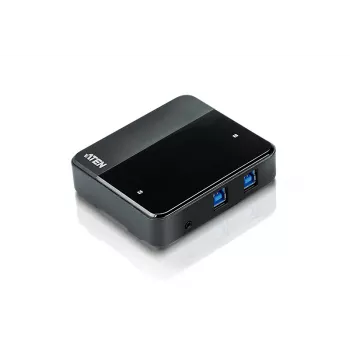 ATEN 2-portu USB 3.0 koplietošanas ierīce, 5 Gbit/s, Micro-USB Type-B, Melna, Plastmasa