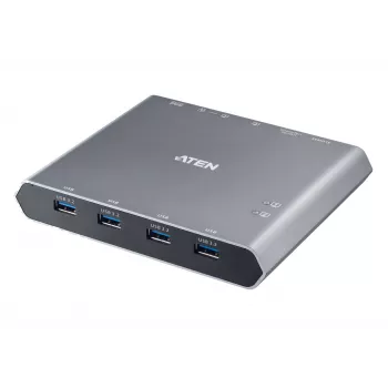 ATEN US3311 2-Port 4K DisplayPort USB-C KVM Slēdzis ar Dokstaciju un Strāvas Padevi