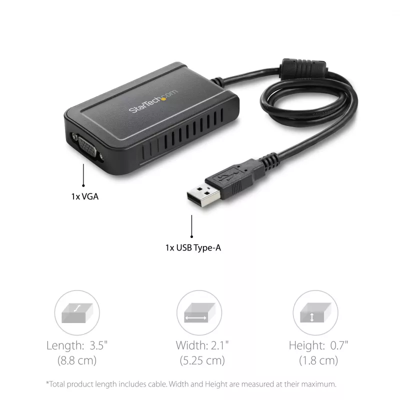 StarTech.com USB 2.0 uz VGA adapteris, USB uz VGA monitora pārveidotājs Windows, 1080p (bez atbalsta macOS/ChromeOS/Linux) - TAA