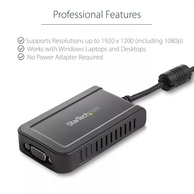 StarTech.com USB 2.0 uz VGA adapteris, USB uz VGA monitora pārveidotājs Windows, 1080p (bez atbalsta macOS/ChromeOS/Linux) - TAA