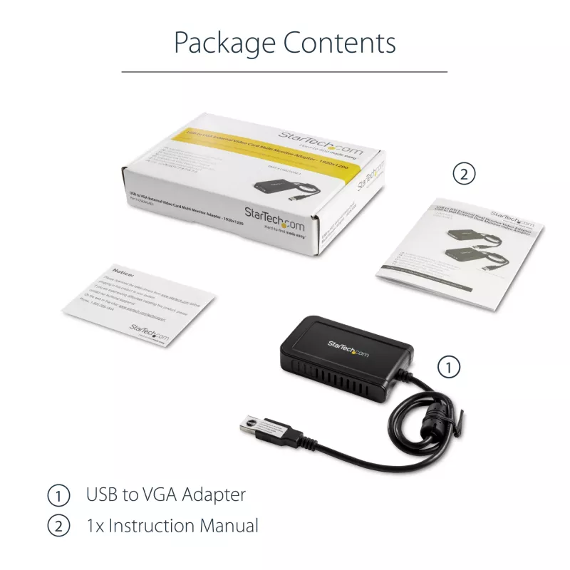 StarTech.com USB 2.0 uz VGA adapteris, USB uz VGA monitora pārveidotājs Windows, 1080p (bez atbalsta macOS/ChromeOS/Linux) - TAA