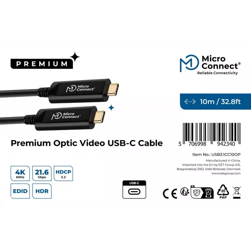 MicroConnect USB3.1CC10OP USB kabelis USB 3.2 Gen 1 (3.1 Gen 1) 10 m USB-C melns