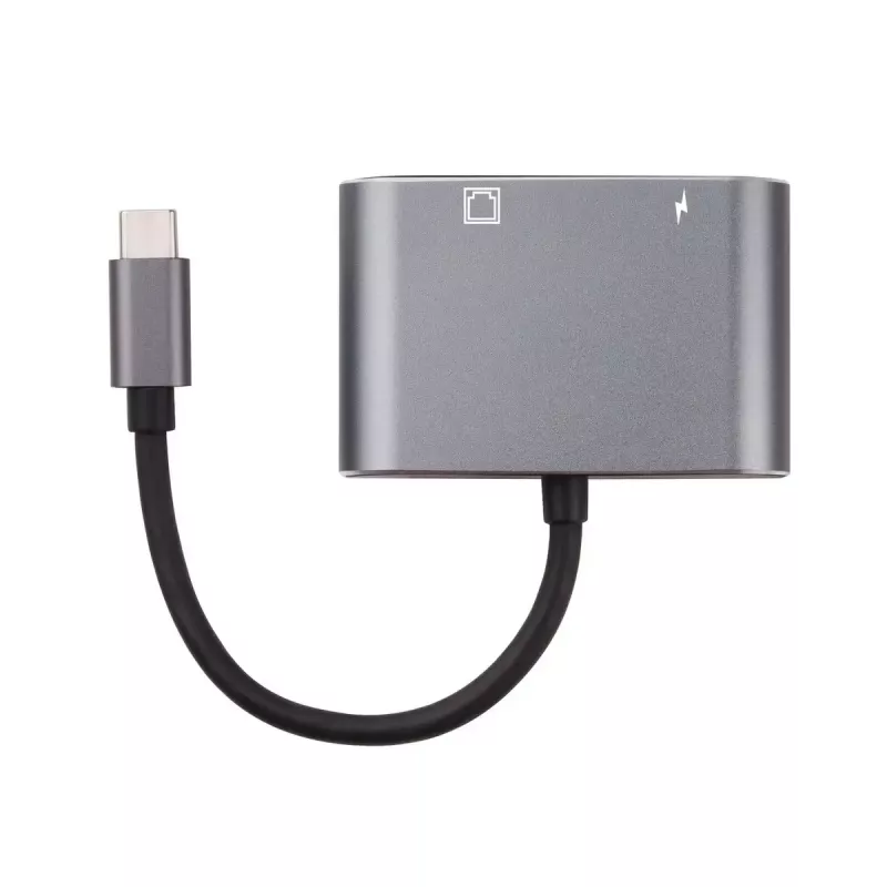 Microconnect USB3.1CETHPDBA adapteris USB-C uz RJ-45 Gigabit Ethernet ar USB-C barošanas pieslēgvietu, melns