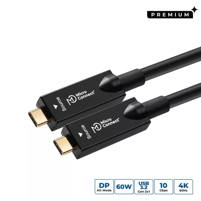 MicroConnect USB3.2CC10OP USB-C aktīvais optiskais kabelis 10 m, melns