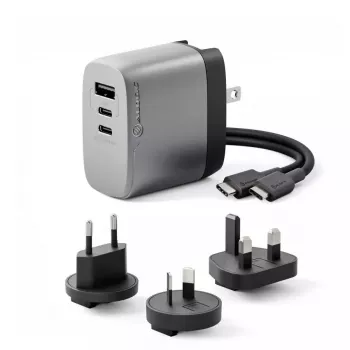 Lādētājs ALOGIC 3X67 67W GaN 2× USB Type-C ar maināmiem kontaktdakšu komplektiem