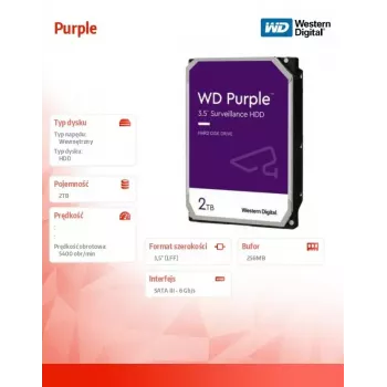 Western Digital WD22PURZ iekšējais cietais disks 3.5 collu 2000 GB Serial ATA