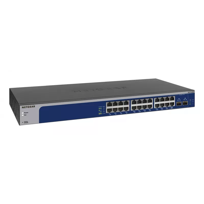 NETGEAR XS724EM Pārvaldāms L2 10G slēdzis, 24 porti, 1U, zils/pelēks
