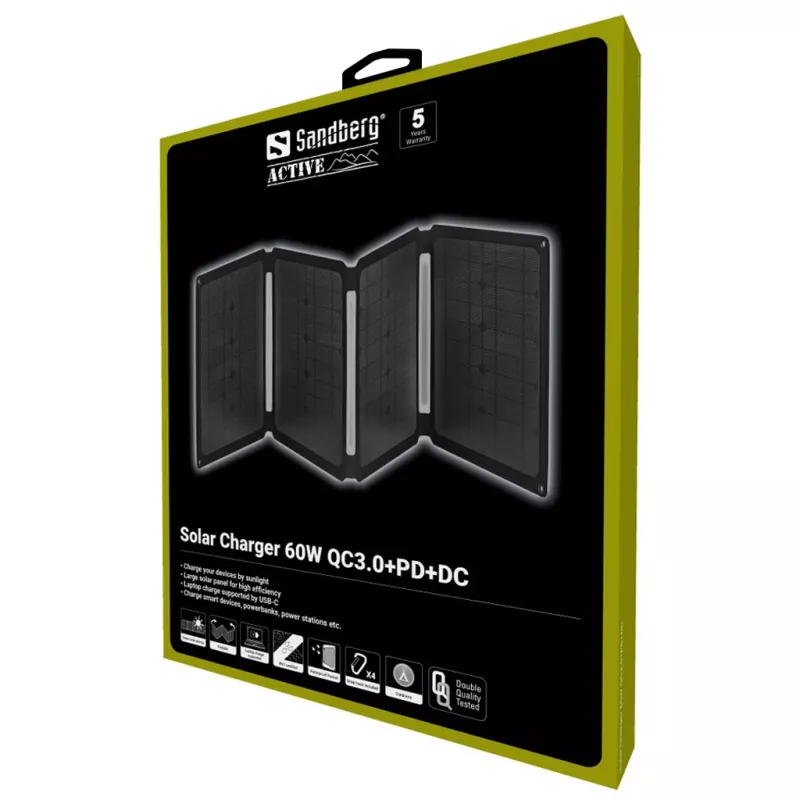 Sandberg Solar Charger 60W QC3.0+PD+DC Monokristālisks Melns